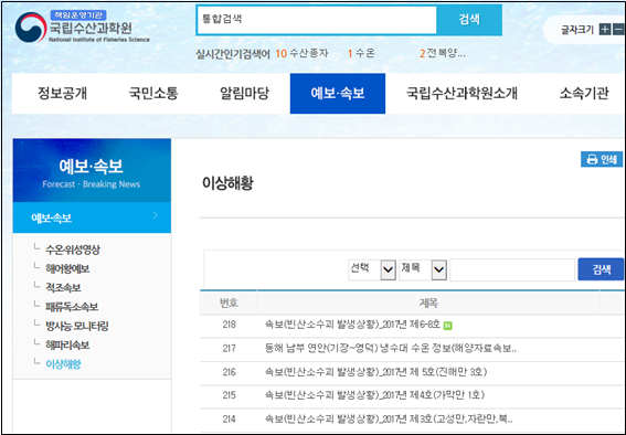 국립수산과학원 홈페이지 이미지